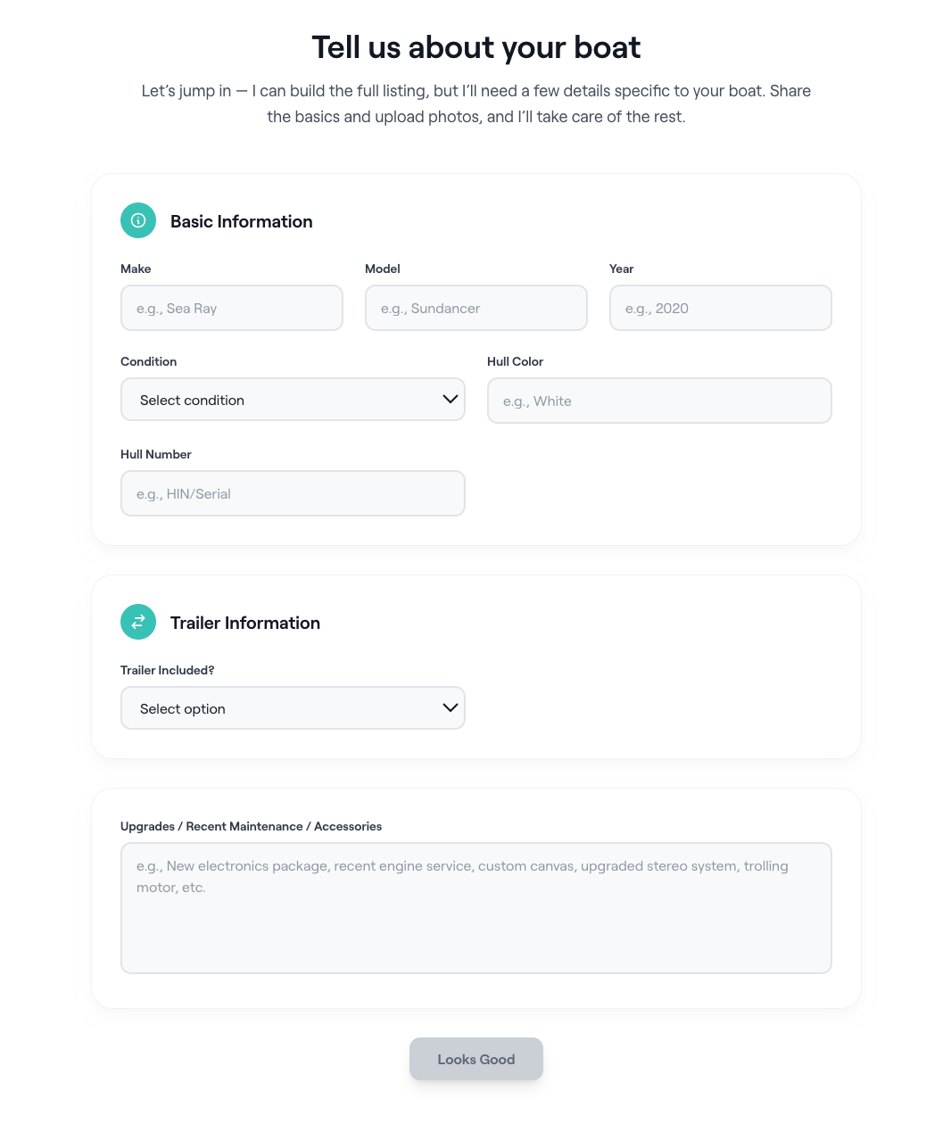 Enter boat listing details